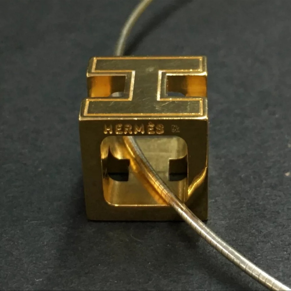 AUTH HERMES H Cube Orange Gold Pendant Necklace - Picture 6 of 6